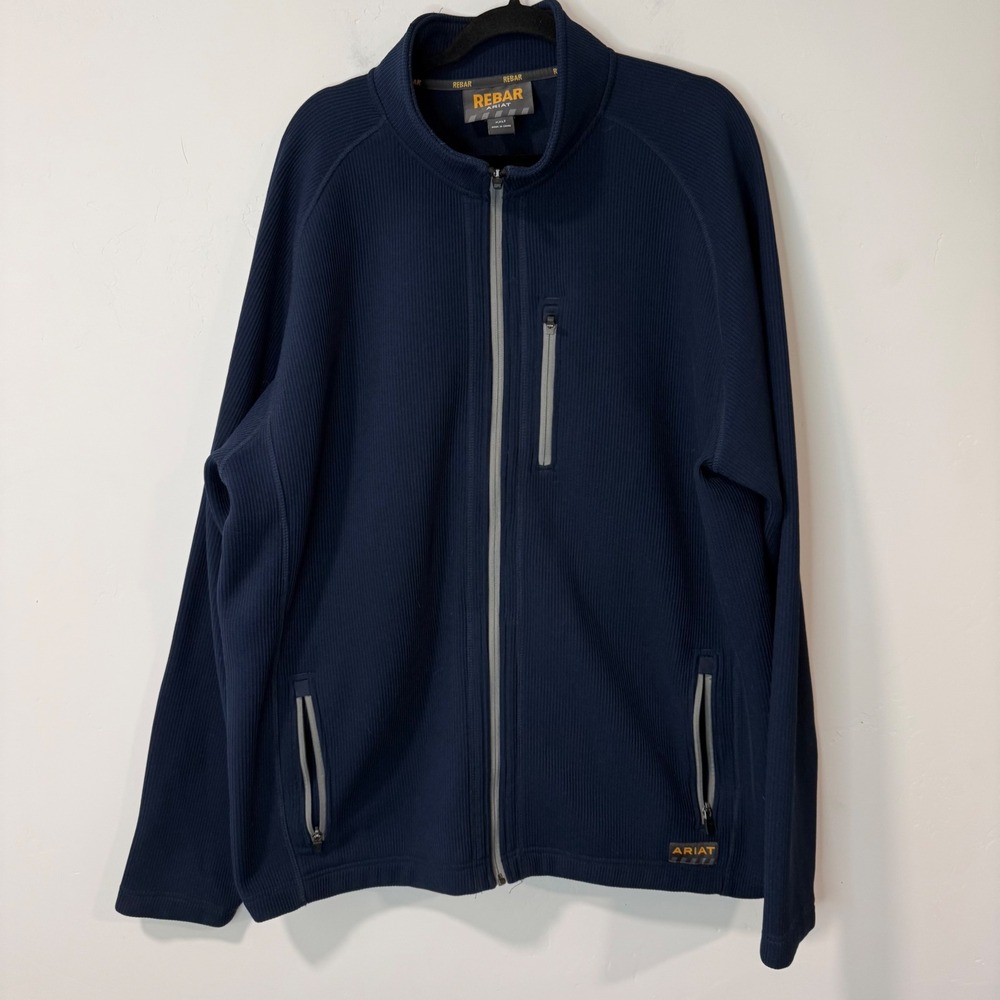 Ariat Mens Rebar Dura Tek Fleece Full Zip Jacket XXLT Navy Blue Ribbed 10020785